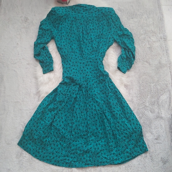Vintage Lapel Waist Pleated Dress Micro Floral - Picture 3 of 11